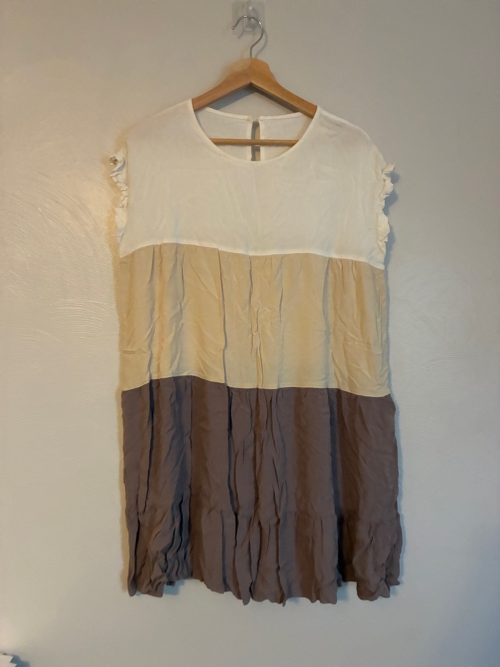 White, Cream & Brown Colorblock Mini Dress‎